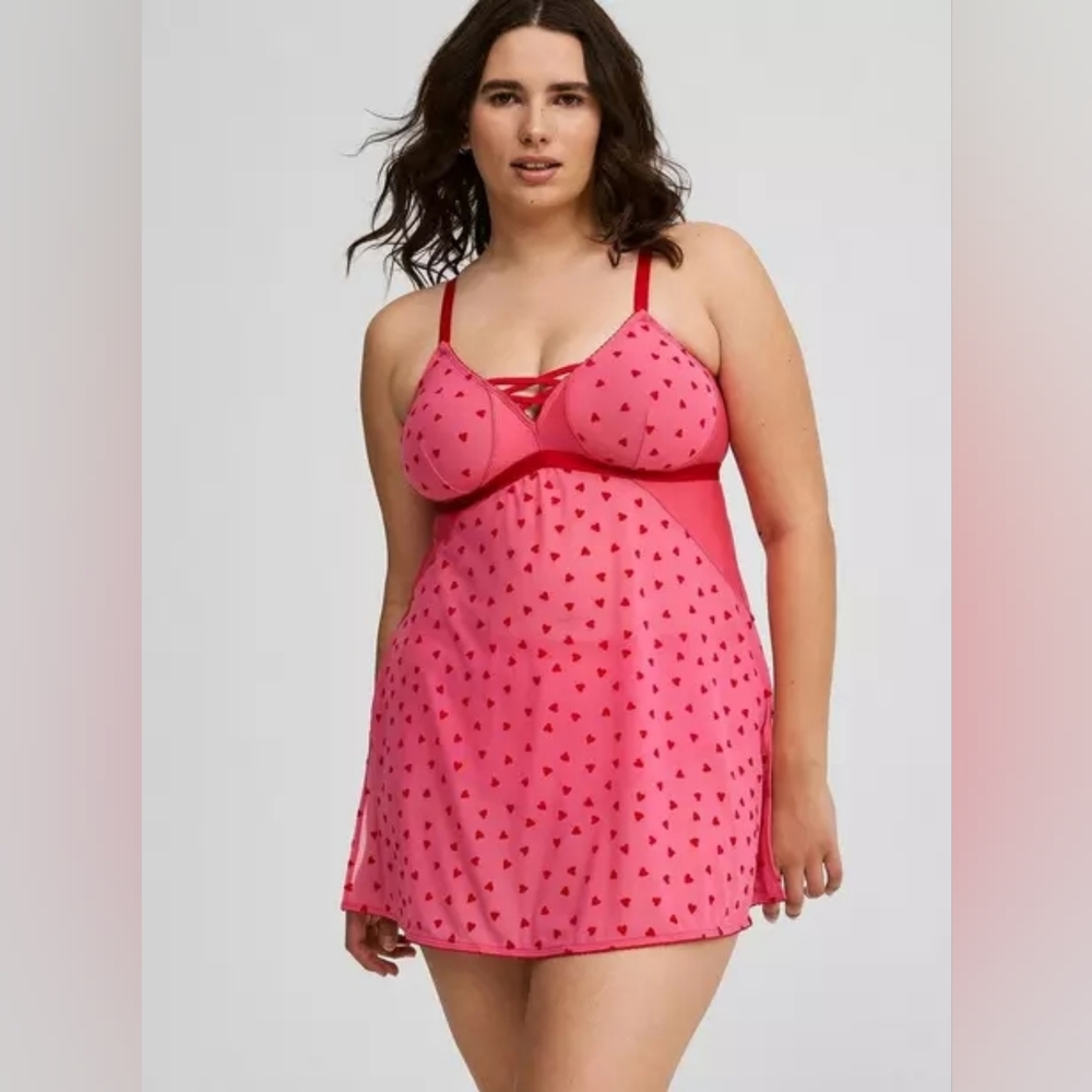 NWT 4X French Hearts 3 Piece Cup Babydoll~Sangria sunset❣️